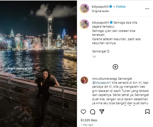 Unggahan Kiky yang diduga terkait dengan kondisi kehamilannya.
