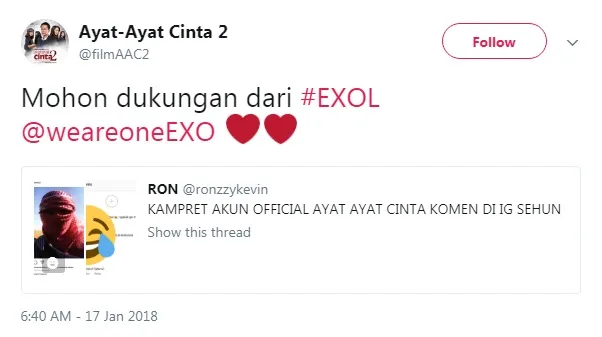 Siap kalau Sehun main di AAC? © twitter.com/filmAAC2