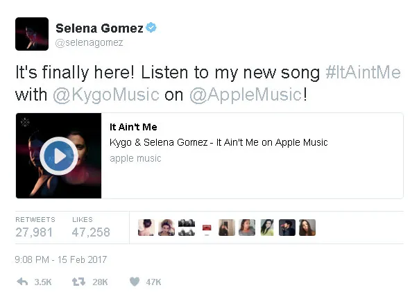Umumkan lagu baru, Selena Gomez sukses bikin para fans terkejut untuk segera mendengarkannya © twitter.com/selenagomez
