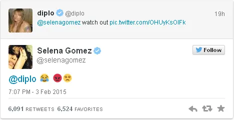 Tweet balasan Selena untuk Diplo / © Twitter