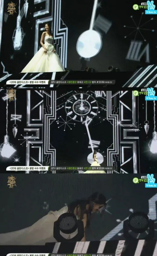 Seolhyun AOA yang terjatuh di panggung Golden Disk Awards. ©nate.com