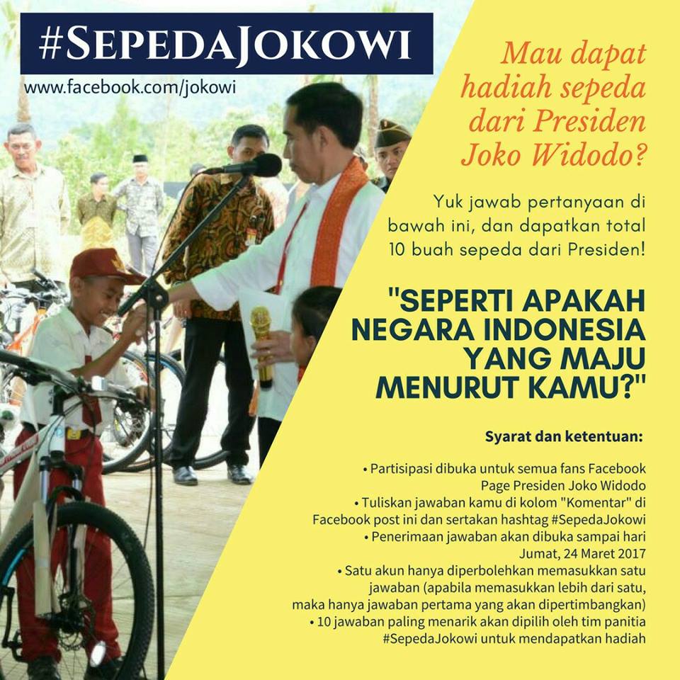 Ada sepuluh sepeda menanti untukmu © facebook.com/jokowi