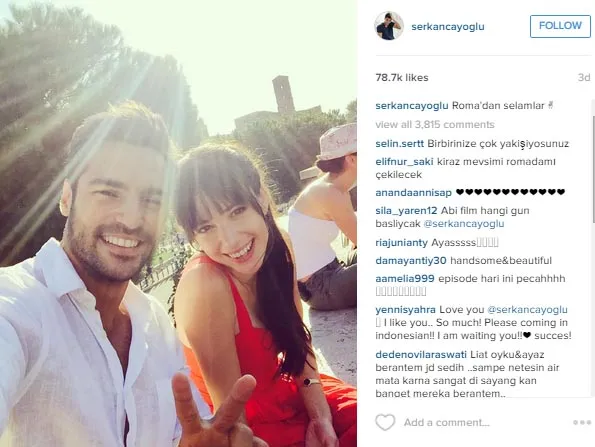 Serkan dan Ozge selfie di sela syuting 'Cinta di Musim Cherry'. ©instagram/serkancayoglu