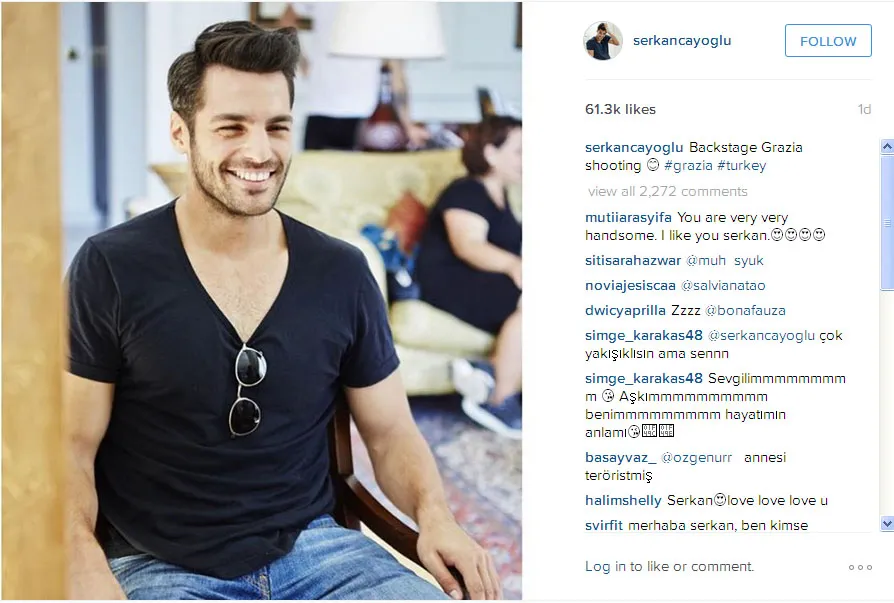 Ini dia penampilan super ganteng Serkan saat di balik layar pemotretan majalah © Instagram.com/serkancayoglu
