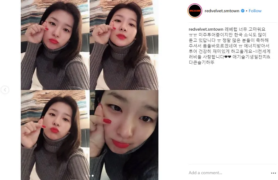 Selfie Seulgi Red Velvet di hari ulang tahunya. Š Instagram.com/redvelvet.smtown