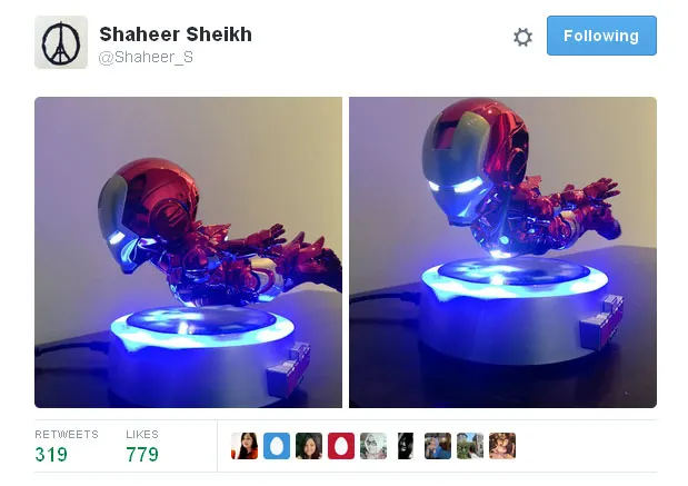 Ini dia mainan Iron Man melayang yang bikin Shaheer kegirangan © Twitter.com/Shaheer_S
