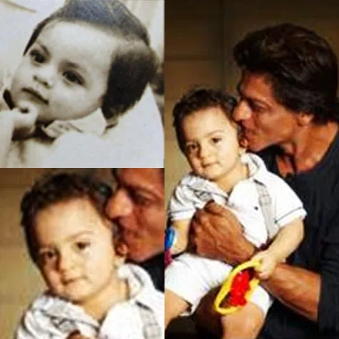 Shahrukh Khan waktu masih bayi (foto hitam putih) dan AbRam (digendongan Shahrukh Khan). ©indianaexpress