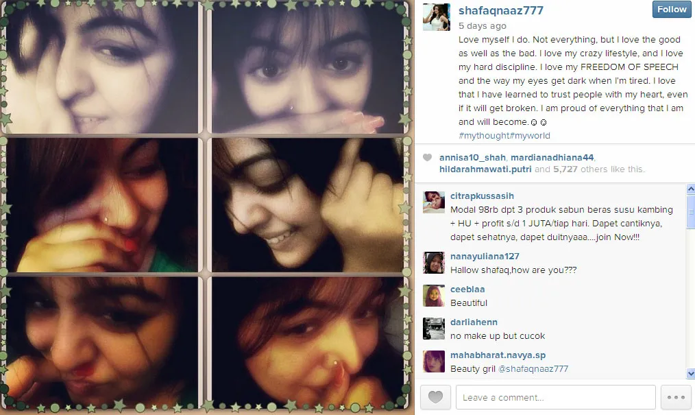 Ini dia foto selfie kecantikan natural Shafaq Naaz @instagram.com/shafaqnaaz777