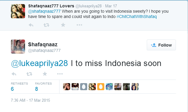 Shafaq bakal segera ke Indonesia lagi? @twitter.com/shafaqnaaz777