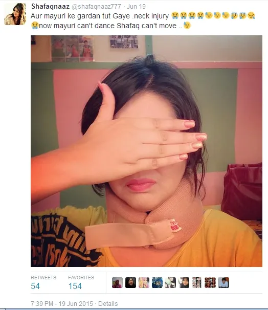 Begini kondisi Shafaq pasca cedera leher. @twitter/shafaqnaaz777