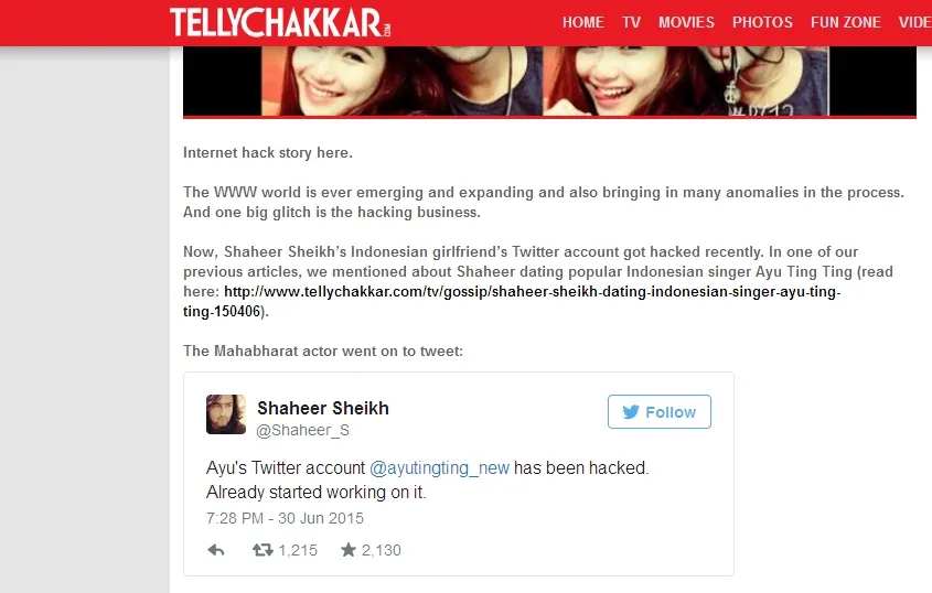 Media India ikut heboh karena akun Ayu dihack. @tellychakkar