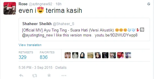 Ayu Ting Ting berbunga-bunga karena pujian Shaheer Sheikh. ©twitter/aytingnew92