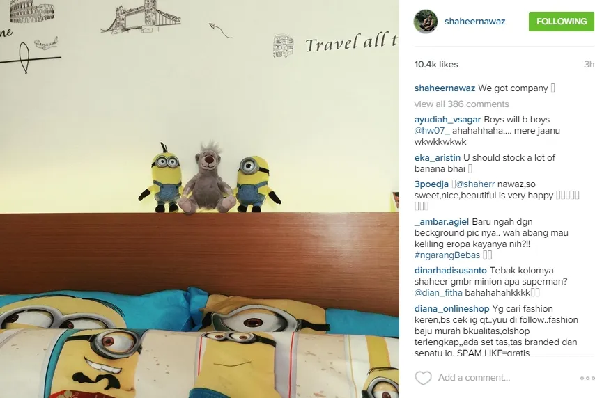 Teman baru Shaheer, langsung masuk kamar! @instagram/shaheernawaz