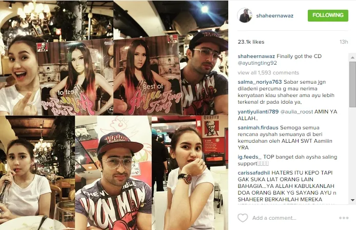 Shaheer bahagia akhirnya dapat CD Ayu Ting Ting. ©instagram/shaheernawaz