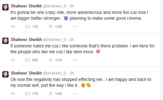 Shaheer siap kembali dan hadapi haters. @twitter/shaheer_s