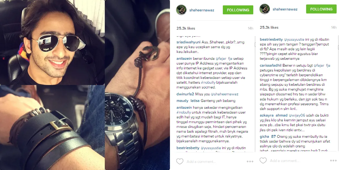 Fans peringatkan haters Shaheer agar tak lagi melakukan cyber-bullying. @instagram/shaheernawaz