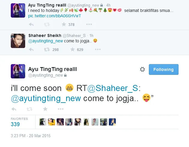 Shaheer minta Ayu segera datang ke Yogya. @twitter/ayutingting_new