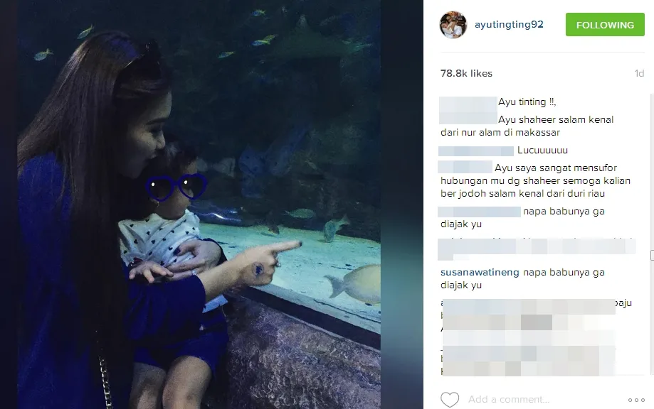 Ayu ditanya netizen kenapa nggak ajak Shaheer. ©instagram/ayutingting92