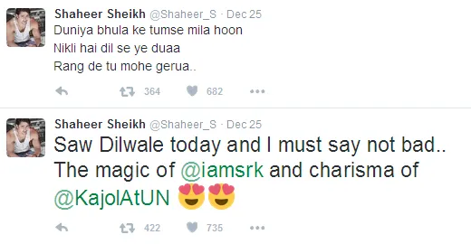 Shaheer Sheikh anggap film Kajol dan Shahrukh Khan cukup bagus. ©Twitter/shaheer_s