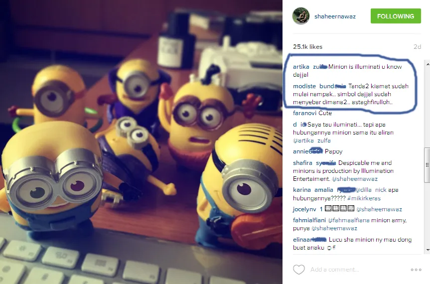 Shaheer Sheikh diperingatkan soal hubungan minion dengan illuminati. @instagram/shaheernawaz