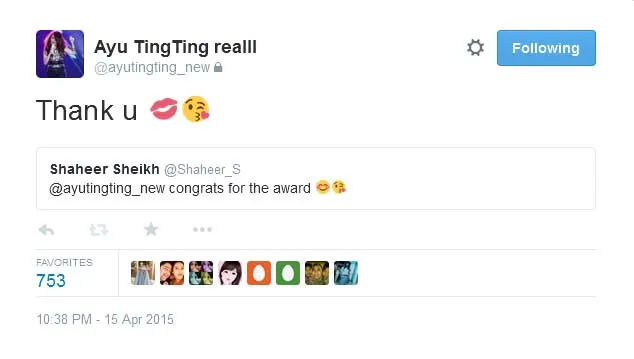 Balasan Ayu buat Shaheer, so sweet. @Twitter/ayutinting_new