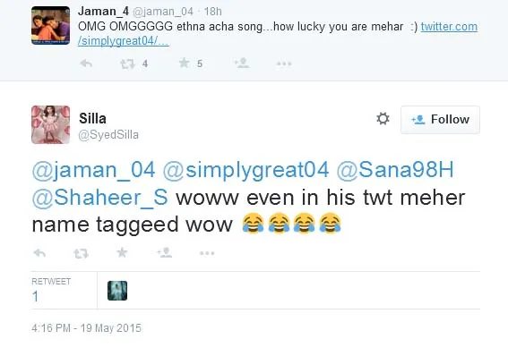 Shaheer nyanyikan lagu buat Mehar? @twitter/shaheer_s