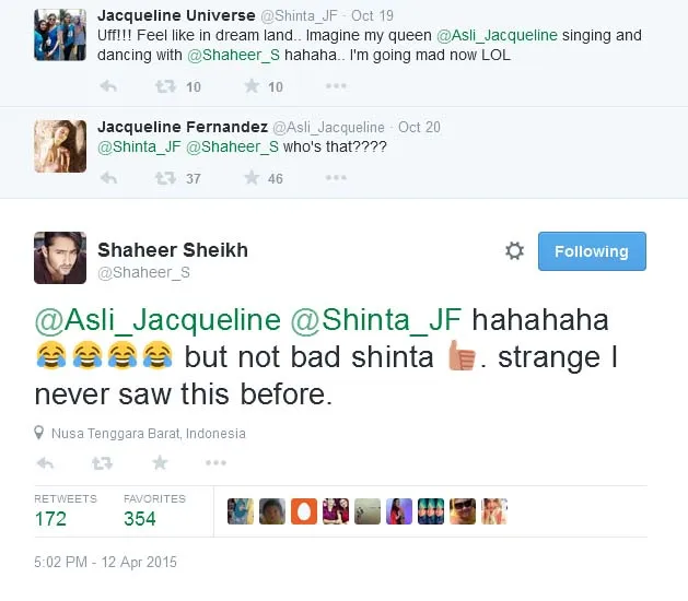 Jacqueline tak kenal Shaheer Sheikh. @twitter/shaheer_s