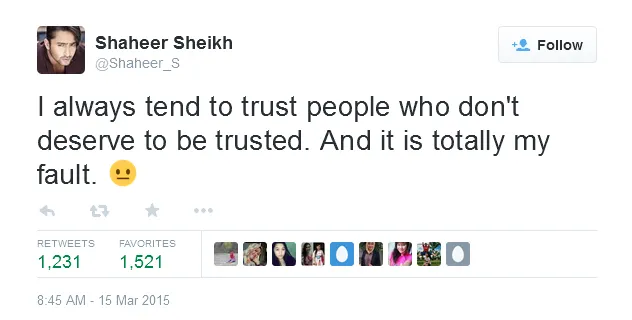 Shaheer Sheikh galau, ada apa ya? @twitter/shaheer_s