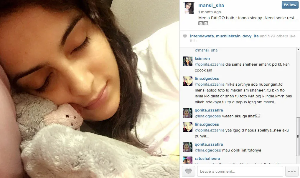 Mansi memberikan nama Baloo untuk bonekanya. @instagram
