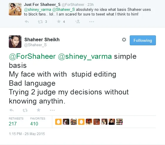 Ini yang bikin Shaheer ngeblock akun fans. @twitter/shaheer_s