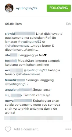 Netizen ikut bahagia dengar kabar lamaran Ayu dan Shaheer. ©instagram/ayutingting92