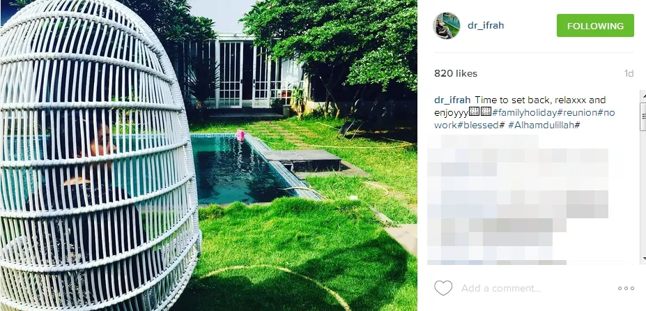 Adik Shaheer, Ifrah, nyaman di rumah Jedar ©instagram/dr_ifrah