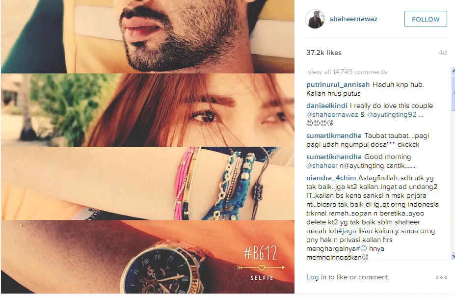 Foto Shaheer dan Ayu menuai hampir 15 ribu komentar © Instagram.com/shaheernawaz