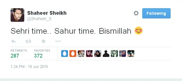Ini dia kicauan Shaheer Sheikh saat sahur @twitter.com/Shaheer_S