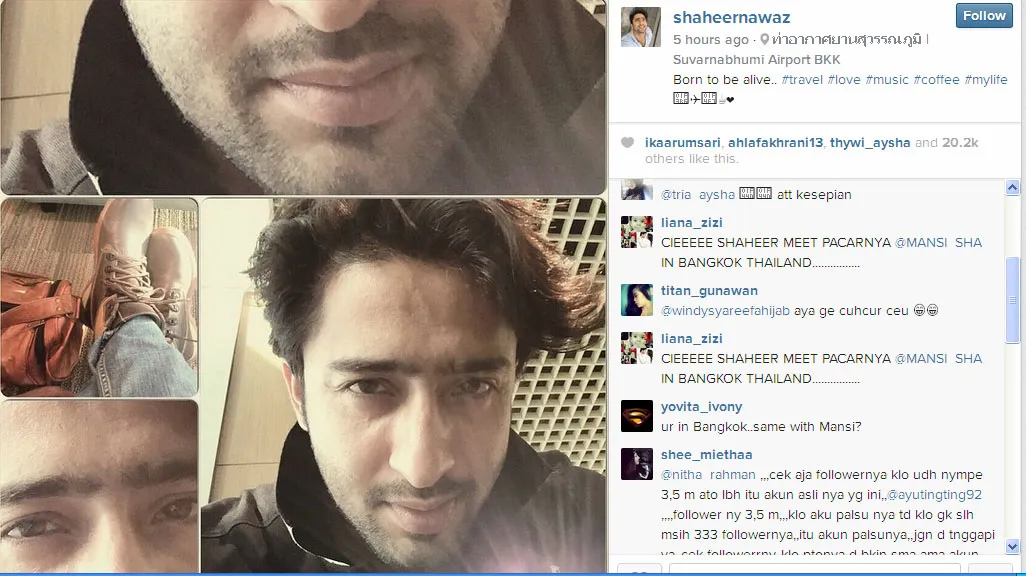 Shaheer Sheikh dikabarkan menemui Mansi Sharma saat singgah di Bangkok, benar begitu? @instagram.com/shaheernawaz