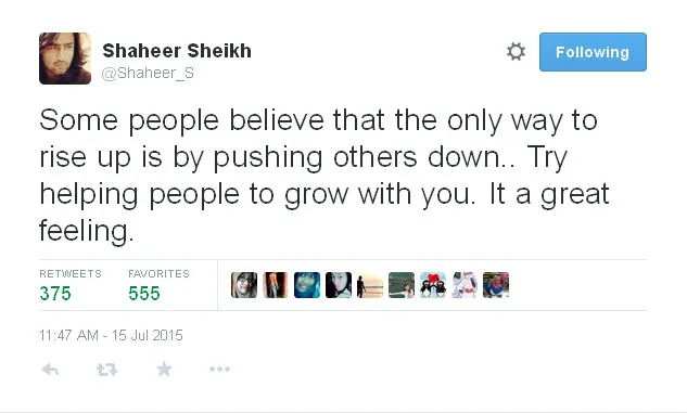 Ini dia kicauan yang berisi pesan bijak Shaheer Sheikh, benar buat haters? @twitter.com/Shaheer_S