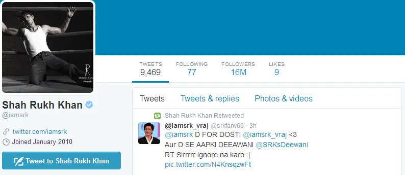 Follower Shahrukh kini sudah 16 juta. ©twitter/iamsrk