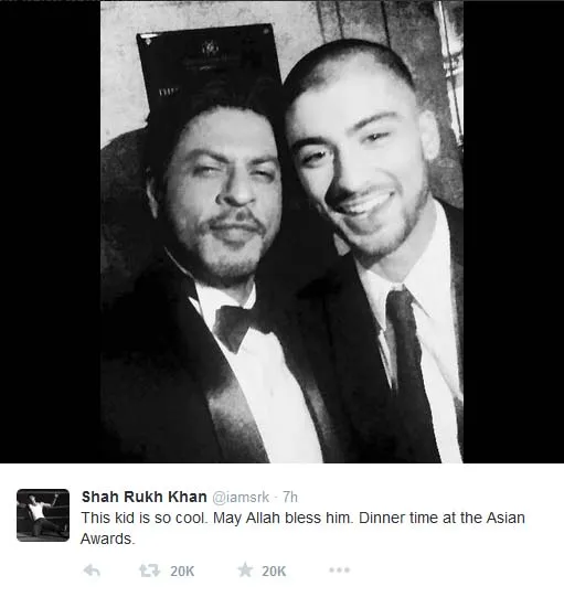 Shahrukh Khan beri pesan buat Zayn Malik. @twitter/iamsrk