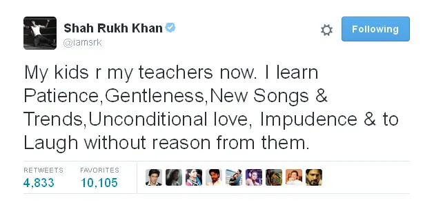 Ini dia kicauan bijak Shahrukh yang menganggap ketiga anaknya sebagai guru © Twitter.com/iamsrk