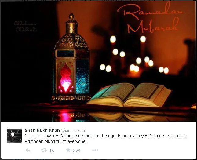 Ini dia ucapan menyambut Ramadan Mubarak dari Shahrukh Khan @twitter.com/iamsrk