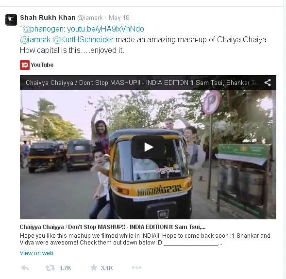 Shahrukh Khan mengajak fansnya melalui Twitter untuk ikut menikmati lagu karya Kurt Hugo @twitter.com/iamsrk