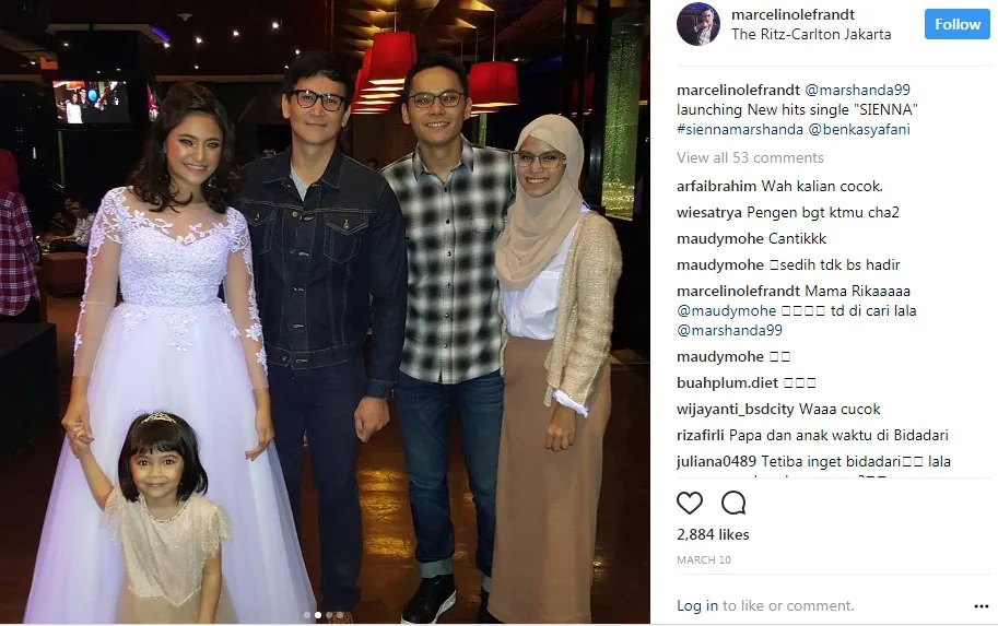 Marcelino Lefrandt hadir bareng Marshanda saat artis tersebut meluncurkan karya anyar. 姆nstagram.com/marcelinolefrandt