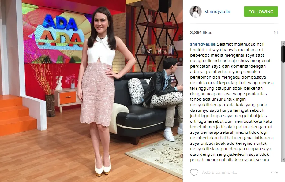 Shandy klarifikasi jika semua ini hanya salah paham © Instagram/shandyaulia