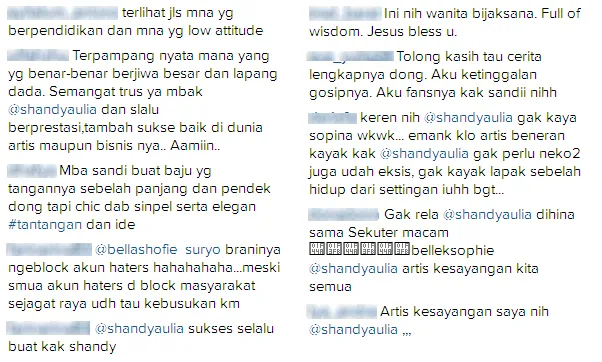 Respon netizen pada tulisan Shandy © Instagram/shandyaulia