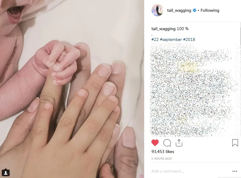 Ryan Delon umumkan kelahiran anak kedua ©instagram/tail_wagging