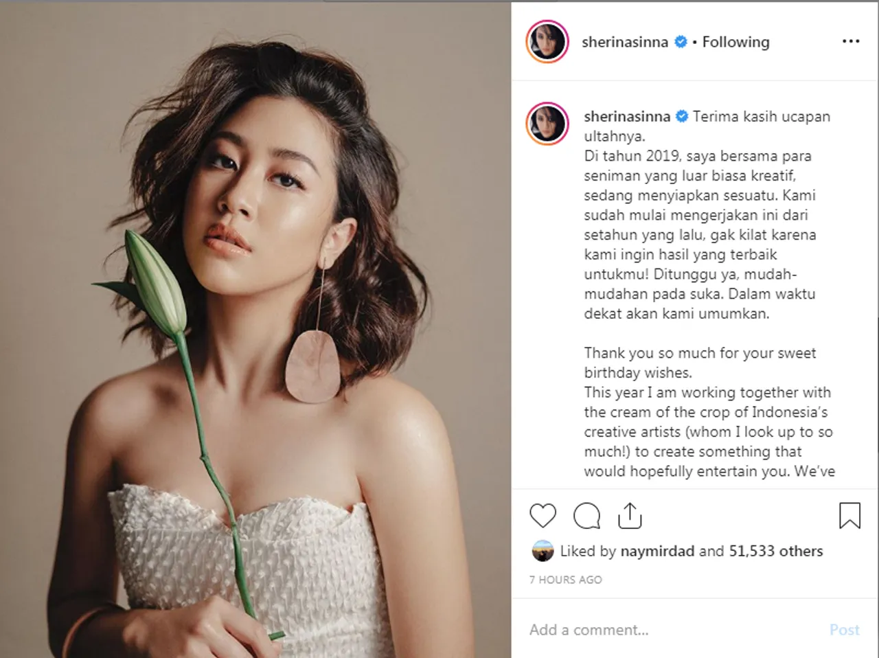 Unggahan Foto Sherina credit: instagram.com/sherinasinna