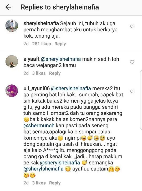 Sheryl membalas komentar netizen soal bentuk badannya ©instagram/sherylsheinafia