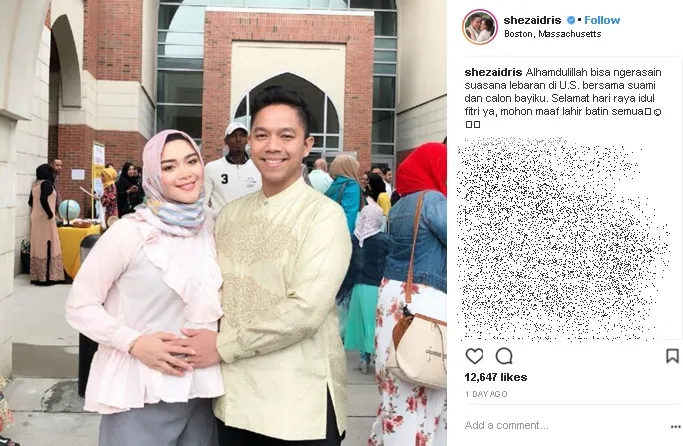 Momen lebaran Sheza Idris dan suami di Amerika. Credit: via instagram.com/shezaidris
