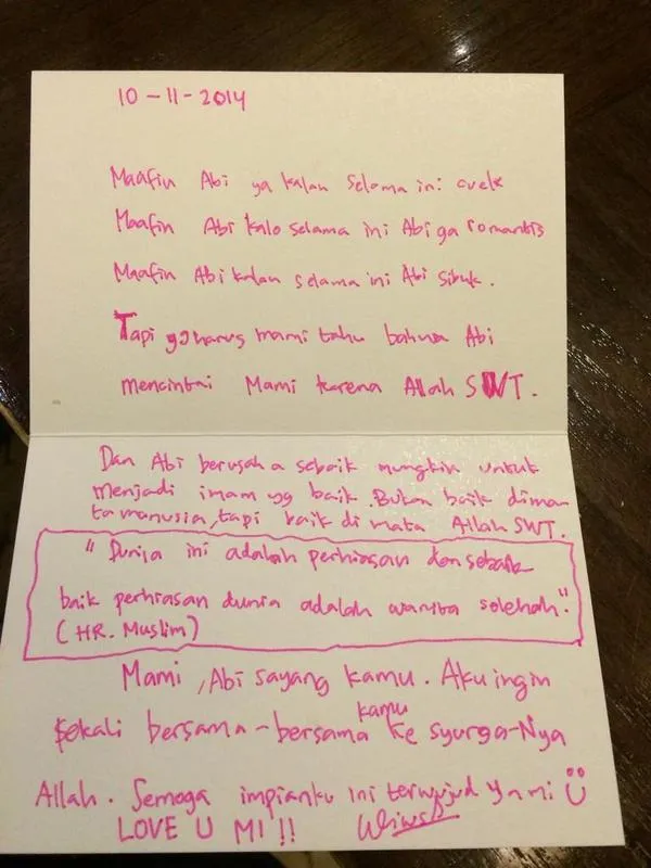 Surat Teuku Wisnu untuk Shireen Sungkar @ Instagram/Shireen Sungkar