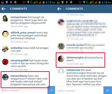 Berbagai komentar dari para follower Shireen @ instagram.com/shireensungkar